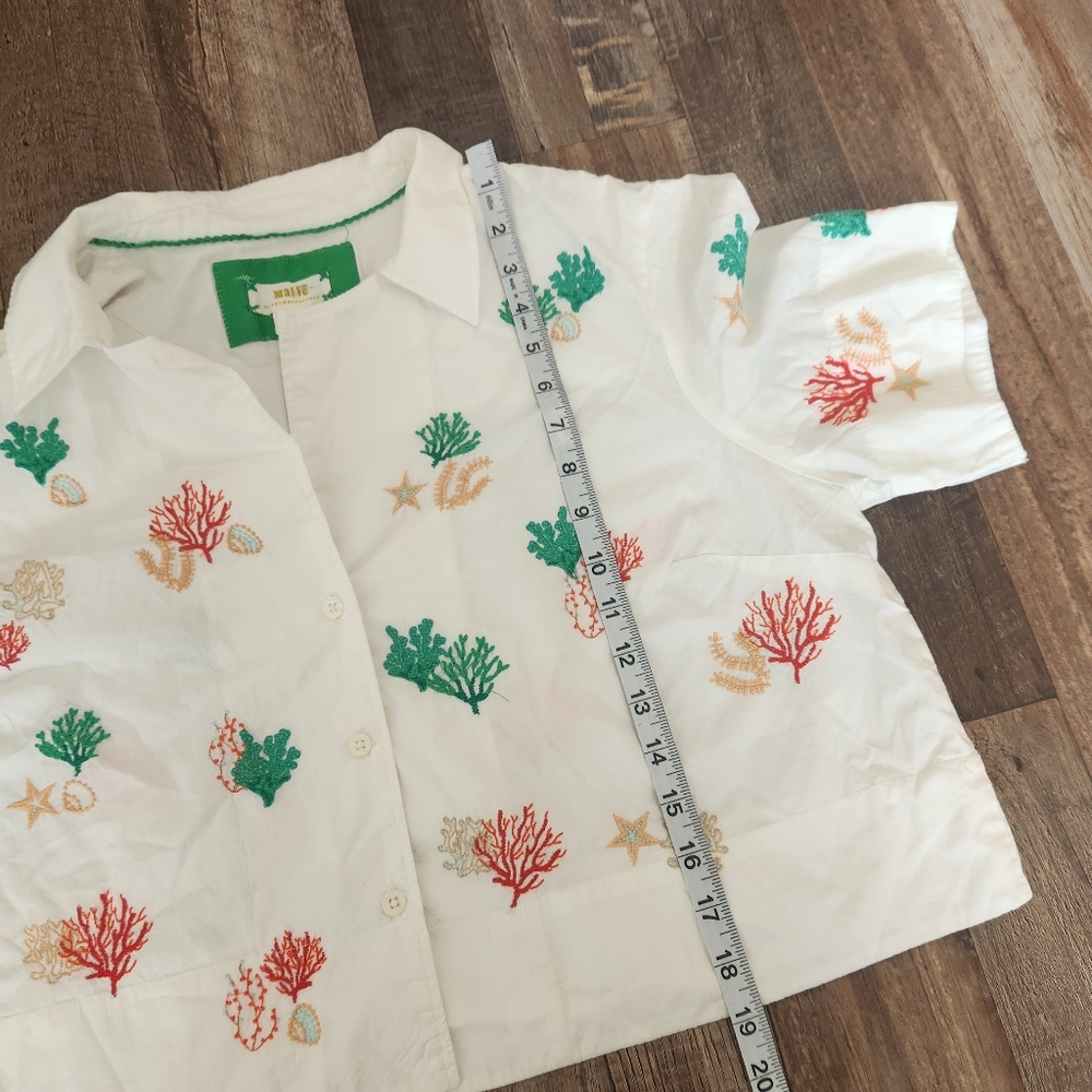 Anthropologie Maeve Oversized Cropped Embroidered Surf Top - Picture 9 of 9